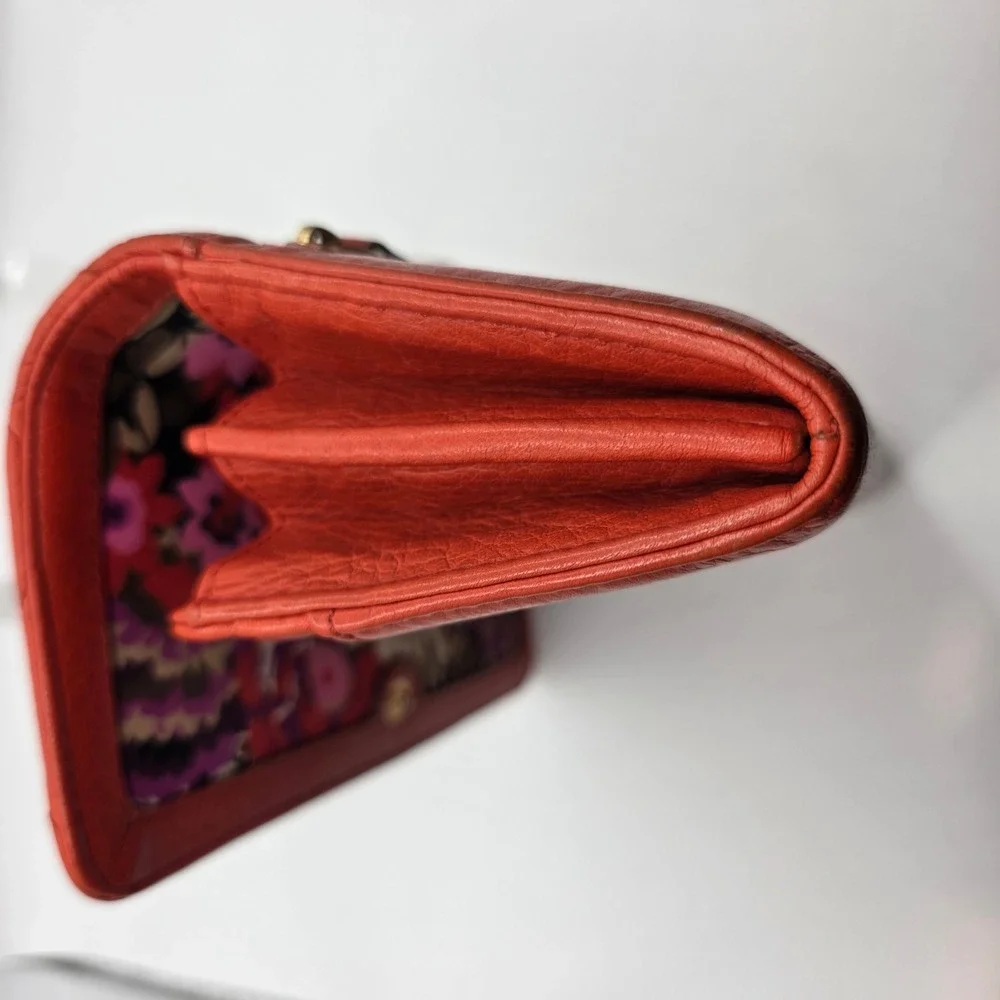 Vera Bradley Orange Quilted Leather Trifold Wallet Floral Interior Snap Closure - Picture 8 of 10